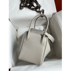 Hermes Lindy 26 Handmade Bag In Pearl Grey Clemence Leather  TDBS27396