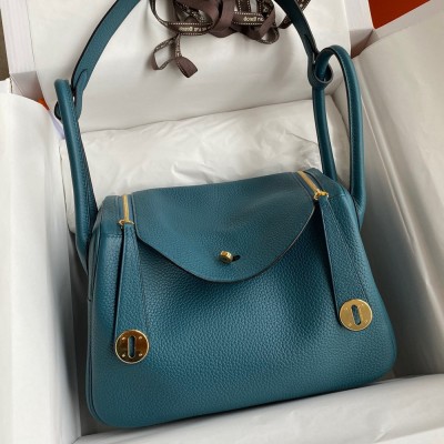 Hermes Lindy 26 Handmade Bag In Vert Bosphore Clemence Leather  TDBS27406