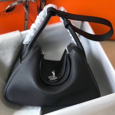 Hermes Lindy 26cm Bag In Black Clemence With PHW TDBS27409