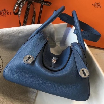 Hermes Lindy 26cm Bag In Blue Agate Clemence With PHW TDBS27410