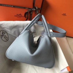 Hermes Lindy 26cm Bag In Blue Lin Clemence With PHW TDBS27412