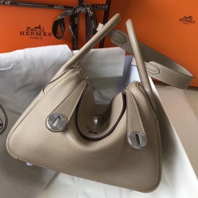 Hermes Lindy 26cm Bag In Gris Tourterelle Clemence With PHW TDBS27416