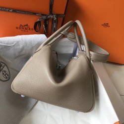 Hermes Lindy 26cm Bag In Gris Tourterelle Clemence With PHW TDBS27416