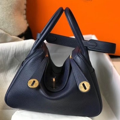 Hermes Lindy 26cm Bag In Navy Blue Clemence With GHW TDBS27418