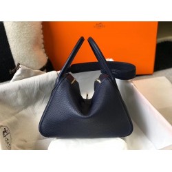 Hermes Lindy 26cm Bag In Navy Blue Clemence With GHW TDBS27418