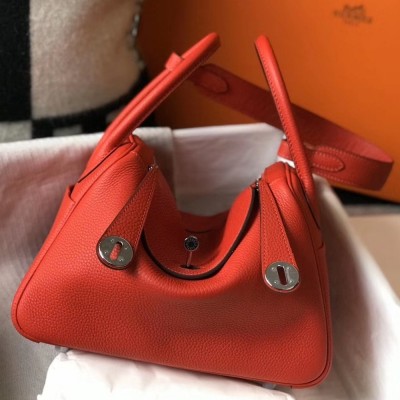 Hermes Lindy 26cm Bag In Red Clemence With PHW TDBS27421