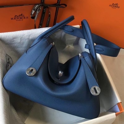 Hermes Lindy 30cm Bag In Blue Agate Clemence Leather  TDBS27427