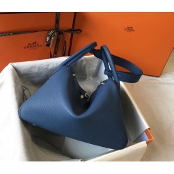 Hermes Lindy 30cm Bag In Blue Agate Clemence Leather  TDBS27427