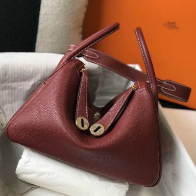 Hermes Lindy 30cm Bag In Bordeaux Clemence Leather  TDBS27430