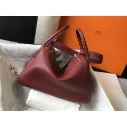 Hermes Lindy 30cm Bag In Bordeaux Clemence Leather  TDBS27430