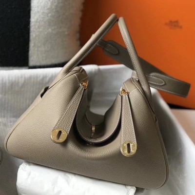 Hermes Lindy 30cm Bag In Grey Clemence Leather TDBS27432