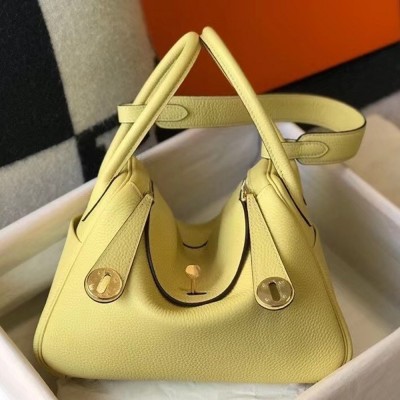 Hermes Lindy 30cm Bag In Jaune Poussin Clemence Leather TDBS27433