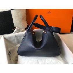 Hermes Lindy 30cm Bag In Navy Blue Clemence Leather TDBS27434