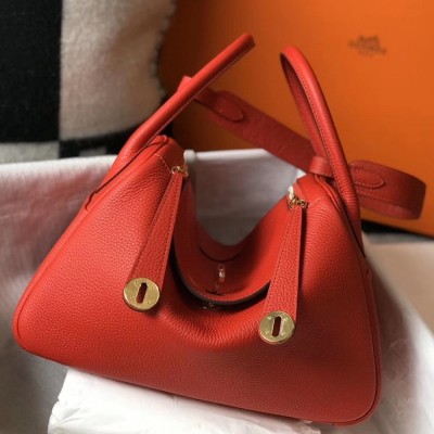 Hermes Lindy 30cm Bag In Red Clemence Leather TDBS27437