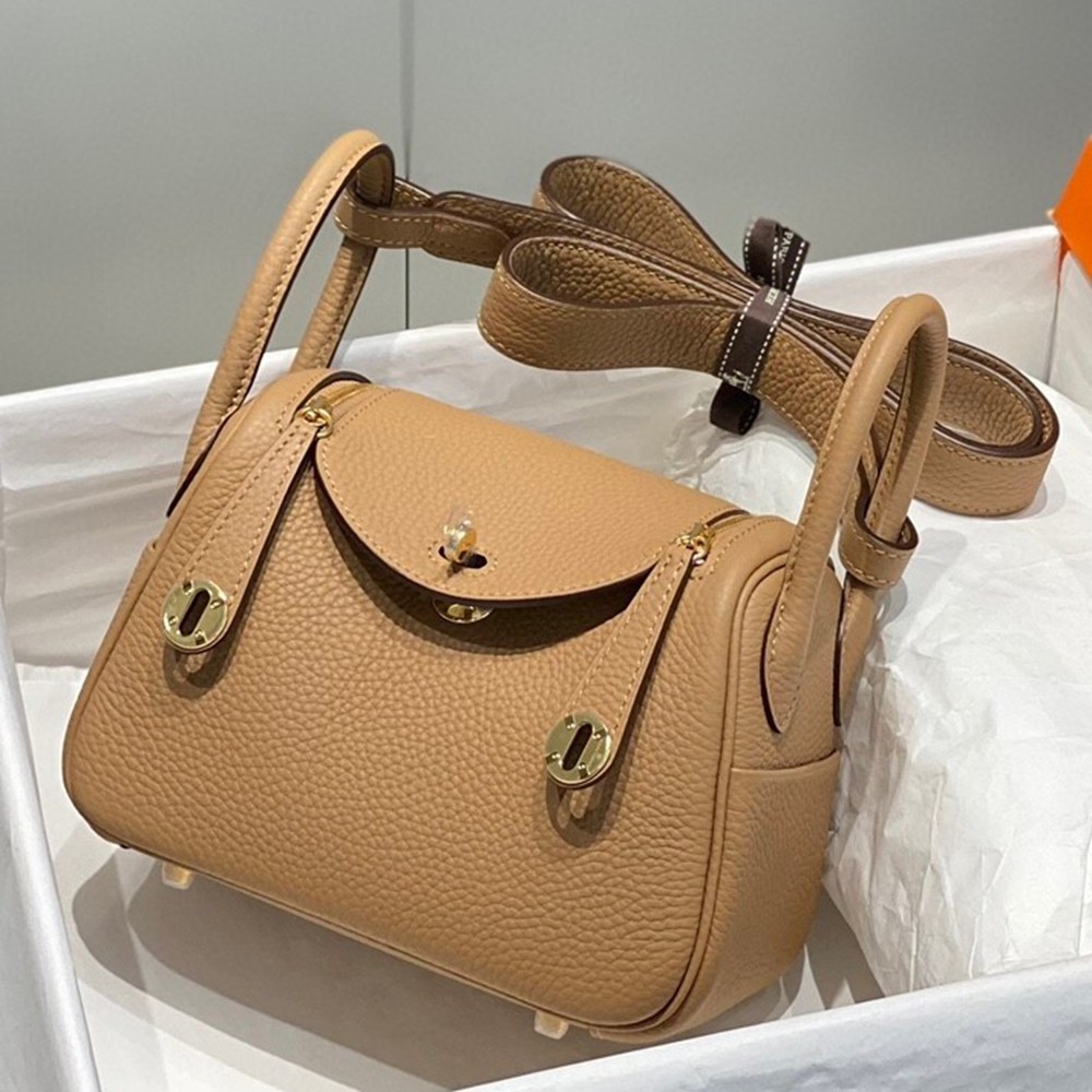 Hermes Lindy Mini Bag In Chai Clemence Leather GHW  TDBS27438