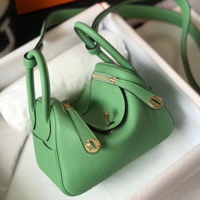 Hermes Lindy Mini Bag In Vert Criquet Clemence Calfskin TDBS27439