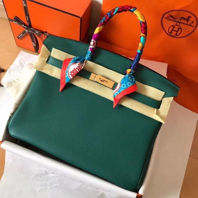 Hermes Malachite Birkin 35cm Clemence Handmade Bag TDBS26267