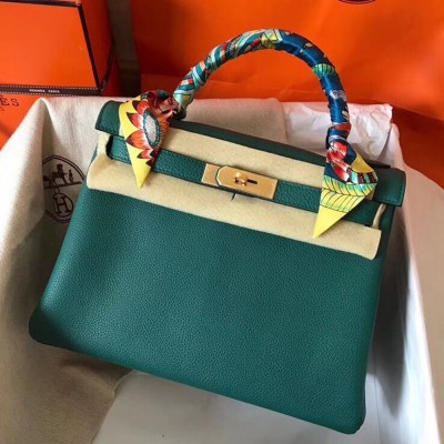 Hermes Malachite Clemence Kelly 28cm Handmade Bag TDBS27217