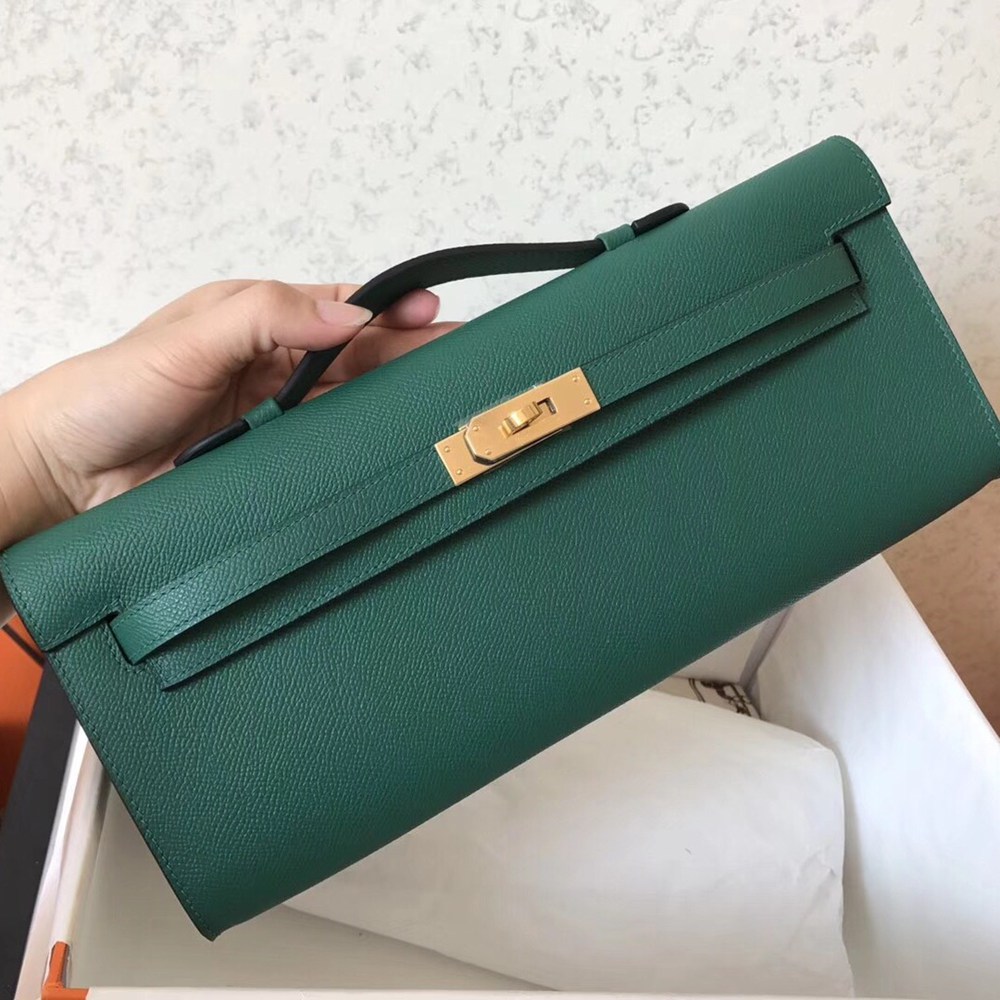 Hermes Malachite Epsom Kelly Cut Handmade Bag TDBS27221