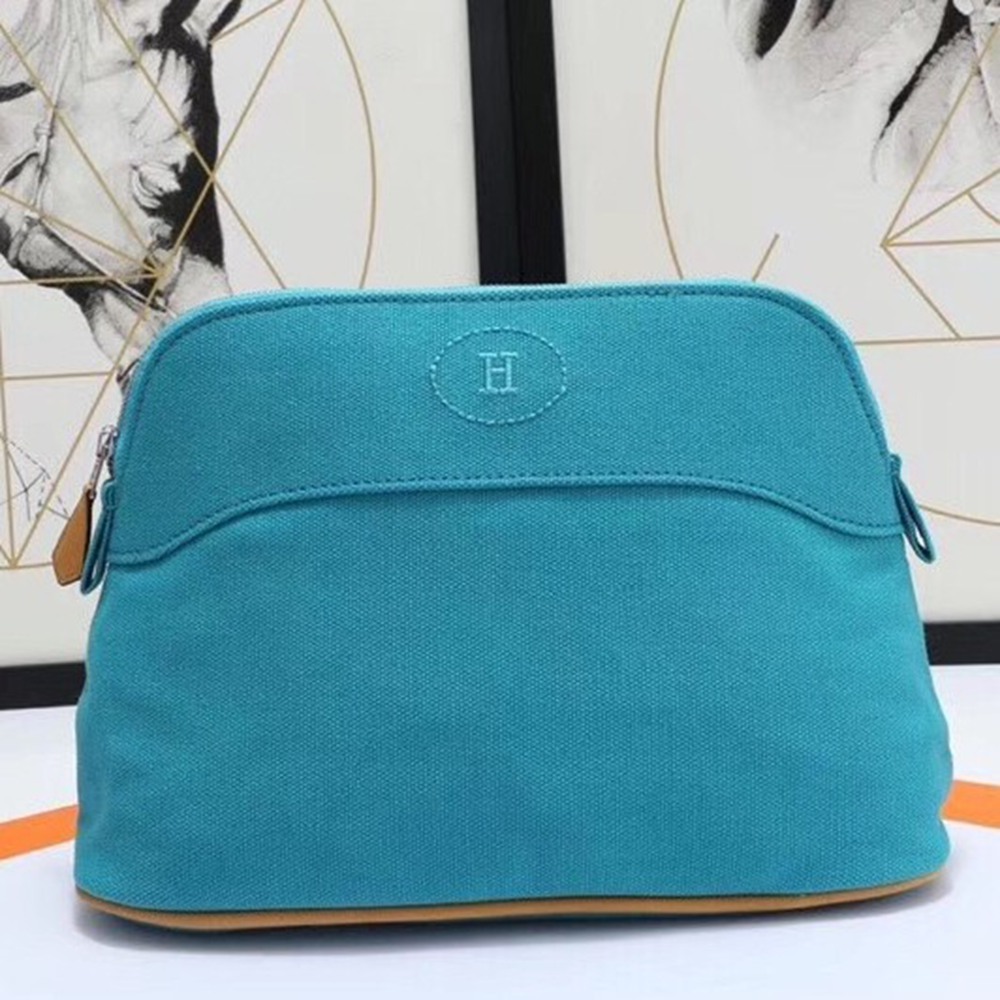 Hermes Medium Bolide Travel Case In Blue Horizon Cotton TDBS26402