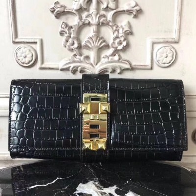 Hermes Medor Clutch Bag In Black Crocodile Leather TDBS26607