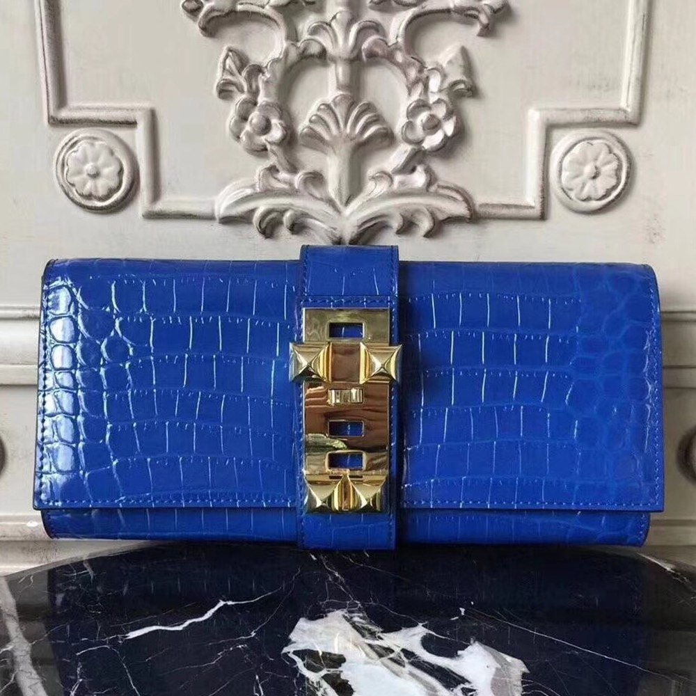 Hermes Medor Clutch Bag In Blue Crocodile Leather TDBS26608