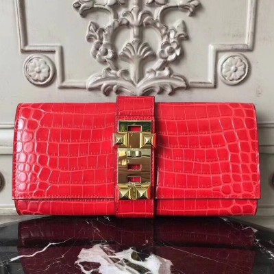 Hermes Medor Clutch Bag In Cherry Crocodile Leather TDBS26610