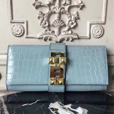 Hermes Medor Clutch Bag In Ciel Crocodile Leather TDBS26611