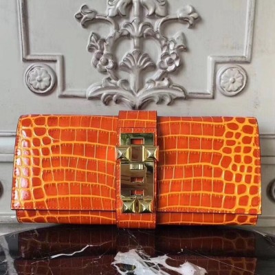 Hermes Medor Clutch Bag In Orange Crocodile Leather TDBS26613