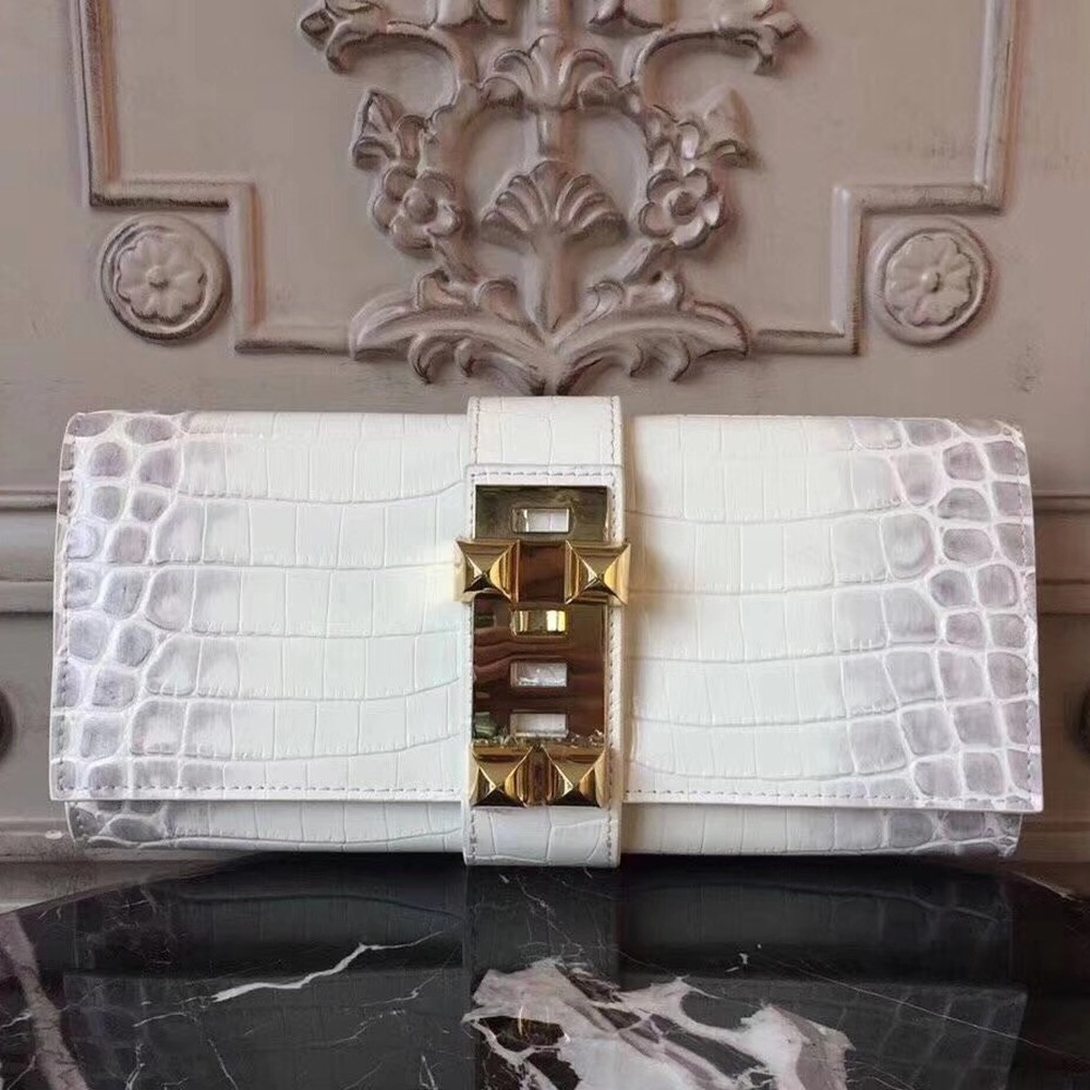 Hermes Medor Clutch Bag In White Crocodile Leather TDBS26617