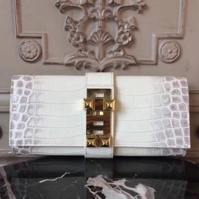 Hermes Medor Clutch Bag In White Crocodile Leather TDBS26617