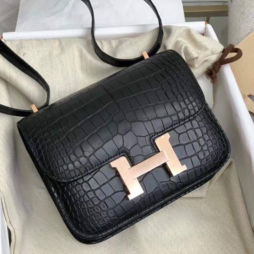 Hermes Mini Constance 18cm Bag In Black Alligator Crocodile Skin TDBS26537