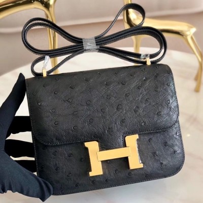 Hermes Mini Constance 18cm Black Ostrich Leather TDBS26539