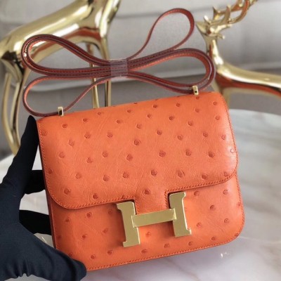 Hermes Mini Constance 18cm Orange Ostrich Leather TDBS26549