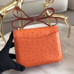 Hermes Mini Constance 18cm Orange Ostrich Leather TDBS26549