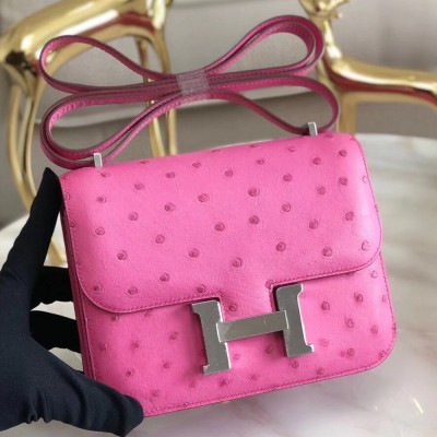 Hermes Mini Constance 18cm Pink Ostrich Leather TDBS26551