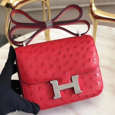 Hermes Mini Constance 18cm Red Ostrich Leather TDBS26553