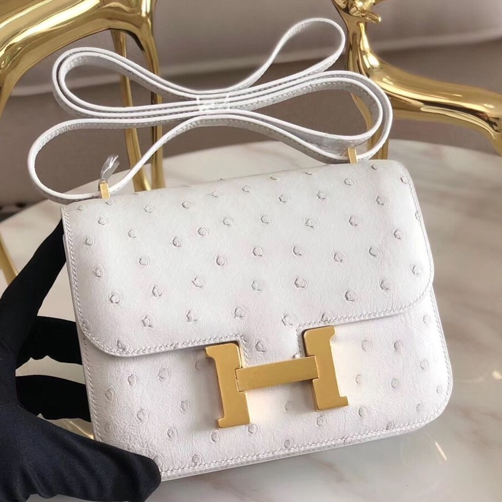 Hermes Mini Constance 18cm White Ostrich Leather TDBS26560