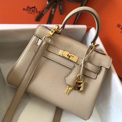 Hermes Mini Kelly 20cm Bag In Beige Clemence Leather TDBS27225