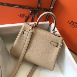 Hermes Mini Kelly 20cm Bag In Beige Clemence Leather TDBS27225