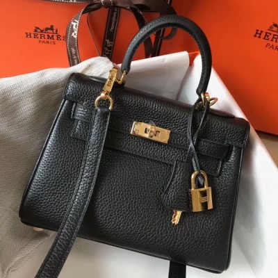 Hermes Mini Kelly 20cm Bag In Black Clemence Leather TDBS27226