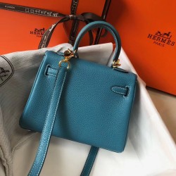 Hermes Mini Kelly 20cm Bag In Blue Jean Clemence Leather TDBS27227