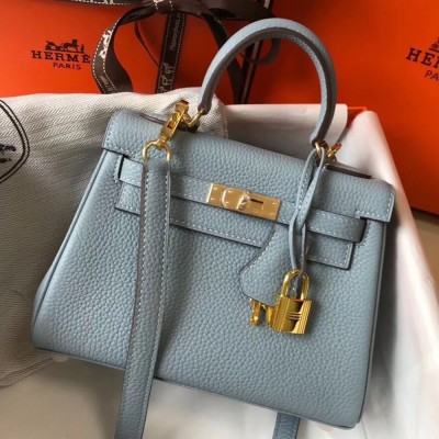 Hermes Mini Kelly 20cm Bag In Blue Lin Clemence Leather TDBS27228