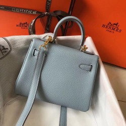 Hermes Mini Kelly 20cm Bag In Blue Lin Clemence Leather TDBS27228