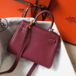 Hermes Mini Kelly 20cm Bag In Bordeaux Clemence Leather TDBS27229