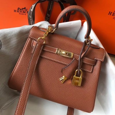 Hermes Mini Kelly 20cm Bag In Brown Clemence Leather TDBS27230