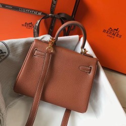 Hermes Mini Kelly 20cm Bag In Brown Clemence Leather TDBS27230