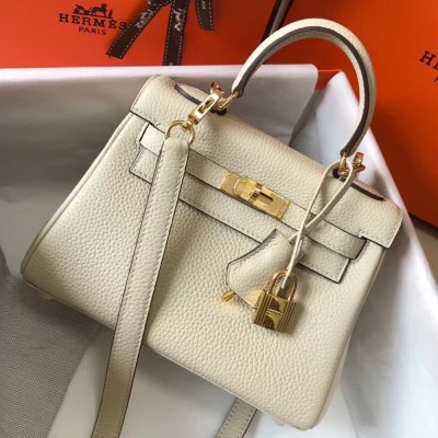 Hermes Mini Kelly 20cm Bag In Craie Clemence Leather TDBS27232