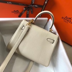 Hermes Mini Kelly 20cm Bag In Craie Clemence Leather TDBS27232