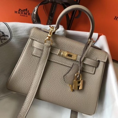 Hermes Mini Kelly 20cm Bag In Grey Clemence Leather TDBS27233